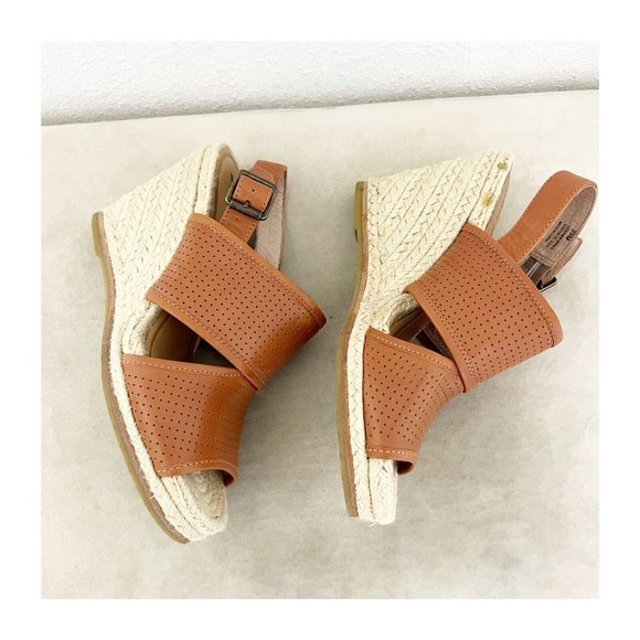 Biala Brown Leather Espadrille Slingback Sandal Wedges - Picture 4 of 6